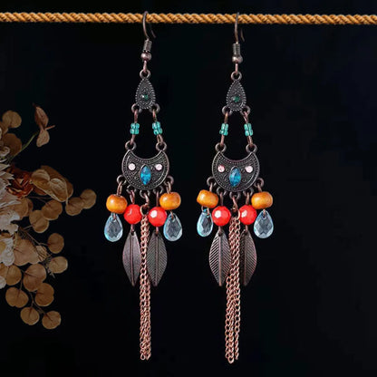 1 Pair Elegant Retro Ethnic Style Leaf Alloy Wood Shell Drop Earrings