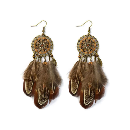 1 Pair Elegant Retro Ethnic Style Leaf Alloy Wood Shell Drop Earrings