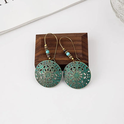 1 Pair Elegant Retro Ethnic Style Leaf Alloy Wood Shell Drop Earrings