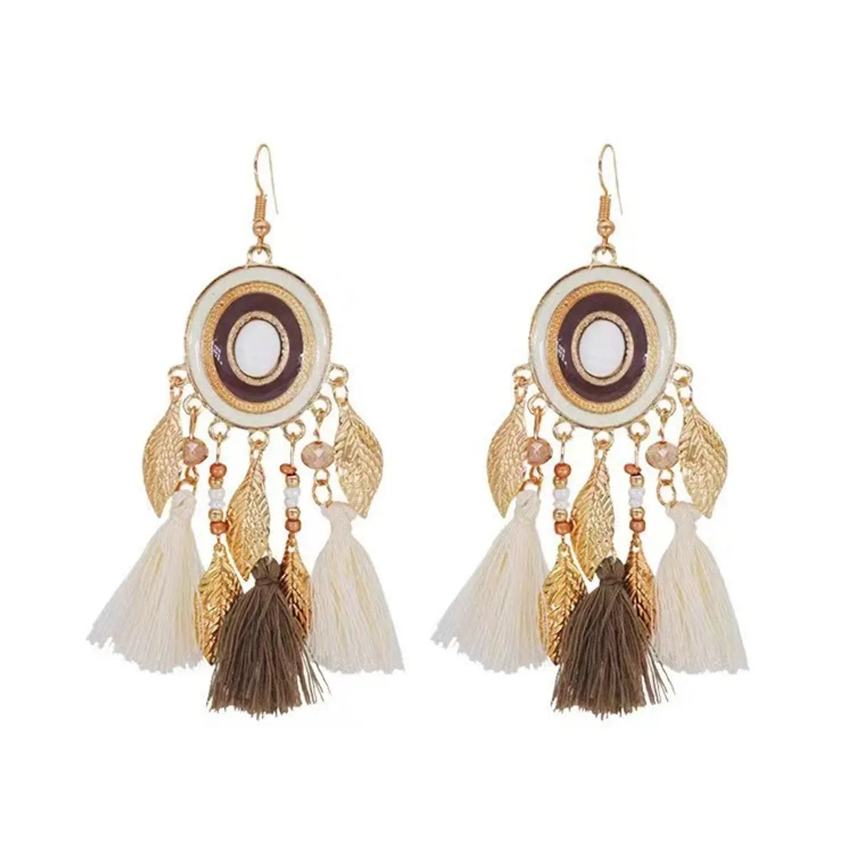 1 Pair Elegant Retro Ethnic Style Leaf Alloy Wood Shell Drop Earrings