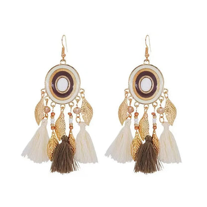 1 Pair Elegant Retro Ethnic Style Leaf Alloy Wood Shell Drop Earrings