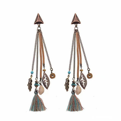 1 Pair Elegant Retro Ethnic Style Leaf Alloy Wood Shell Drop Earrings