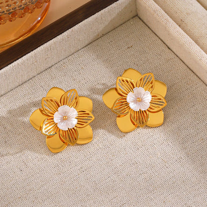 1 Pair Elegant Retro Flower 304 Stainless Steel Ear Studs