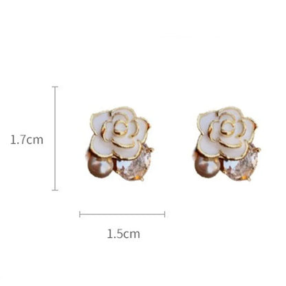 1 Pair Elegant Retro Flower Inlay Copper Zircon Ear Studs