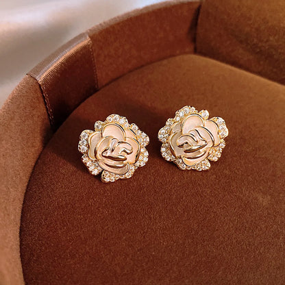 1 Pair Elegant Retro Flower Inlay Copper Zircon Ear Studs