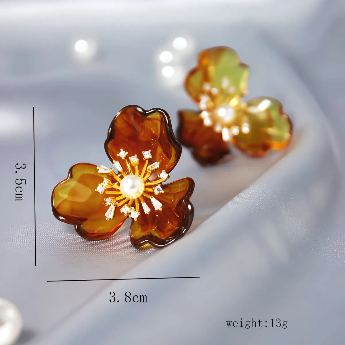 1 Pair Elegant Retro Flower Plating Inlay Imitation Pearl Resin Copper Zircon 18k Gold Plated Ear Studs