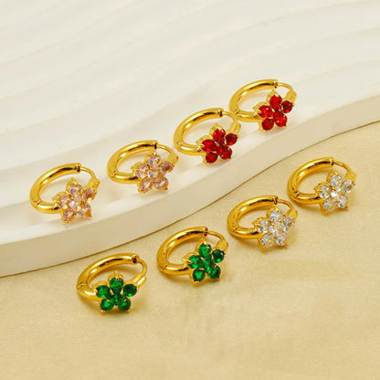 1 Pair Elegant Retro Flower Plating Inlay Stainless Steel Zircon 18k Gold Plated Earrings