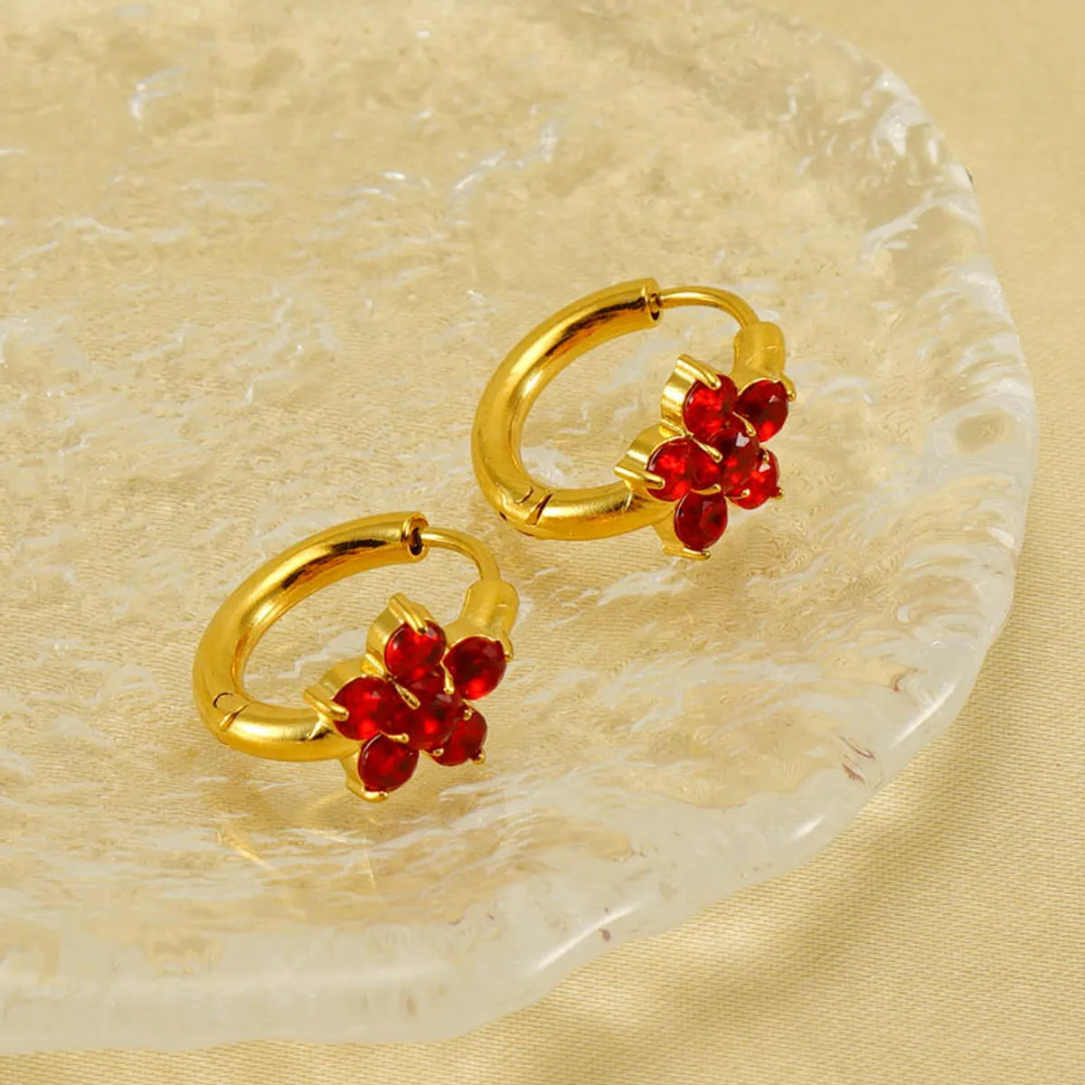 1 Pair Elegant Retro Flower Plating Inlay Stainless Steel Zircon 18k Gold Plated Earrings