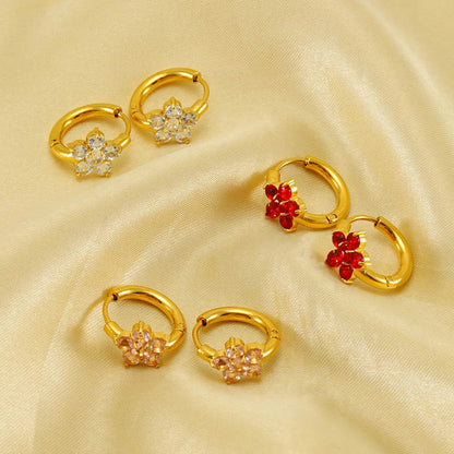 1 Pair Elegant Retro Flower Plating Inlay Stainless Steel Zircon 18k Gold Plated Earrings