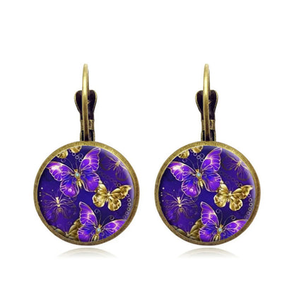 1 Pair Elegant Retro French Style Butterfly Inlay Alloy Glass Earrings