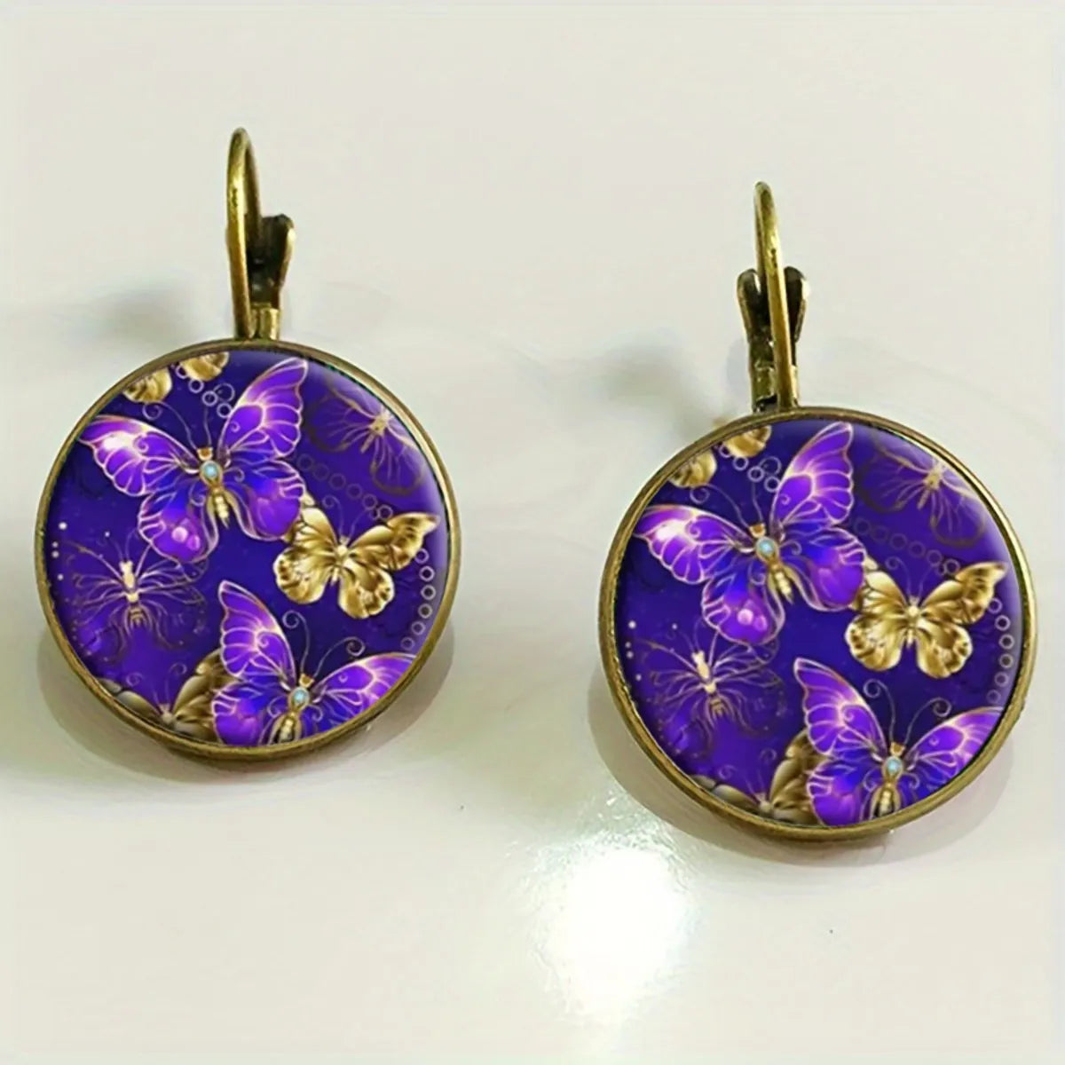 1 Pair Elegant Retro French Style Butterfly Inlay Alloy Glass Earrings