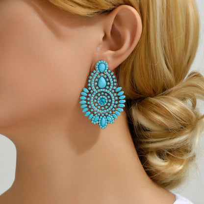 1 Pair Elegant Retro Geometric Beaded Plating Zinc Alloy Drop Earrings