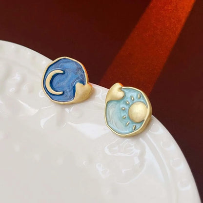 1 Pair Elegant Retro Geometric Enamel Alloy Ear Studs