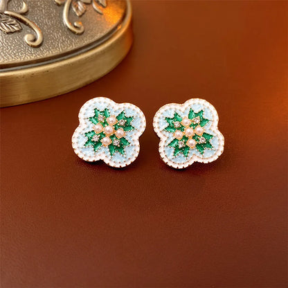 1 Pair Elegant Retro Geometric Enamel Alloy Ear Studs