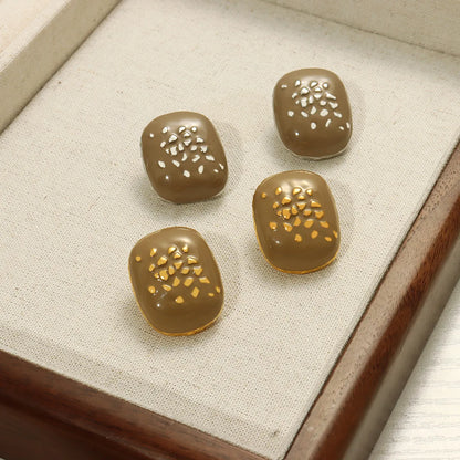 1 Pair Elegant Retro Geometric Enamel Titanium Steel 18K Gold Plated Ear Studs