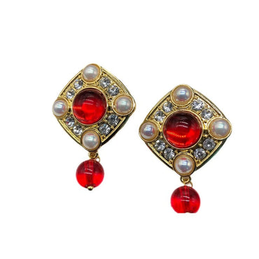 1 Pair Elegant Retro Geometric Plating Inlay Alloy Artificial Pearls Zircon Drop Earrings