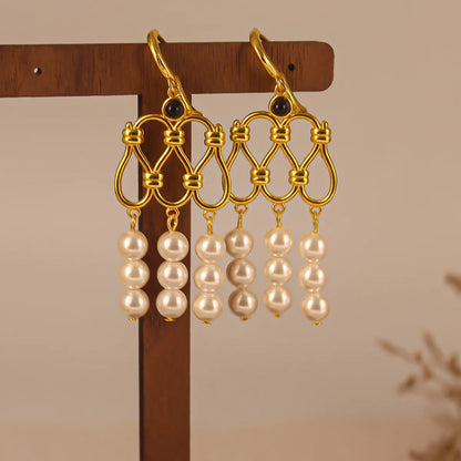 1 Pair Elegant Retro Geometric Plating Inlay Copper Artificial Pearls Drop Earrings