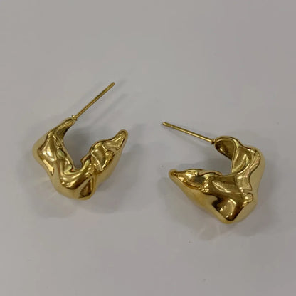 1 Pair Elegant Retro Geometric Plating Pleated Stainless Steel 18k Gold Plated Ear Studs