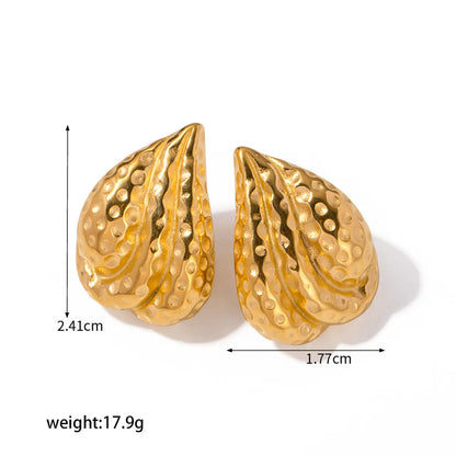 1 Pair Elegant Retro Geometric Plating Pleated Stainless Steel 18k Gold Plated Ear Studs