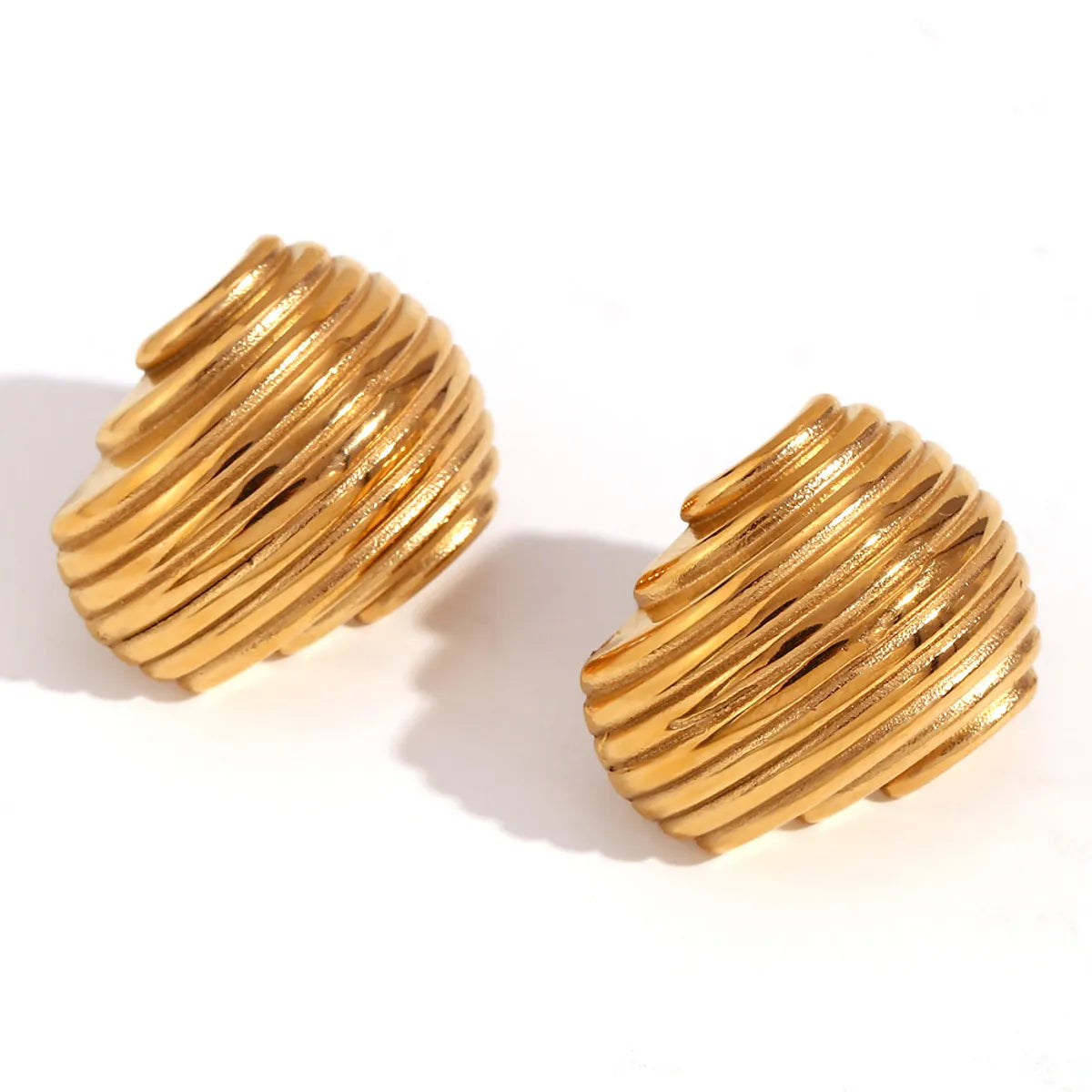 1 Pair Elegant Retro Geometric Plating Pleated Stainless Steel 18k Gold Plated Ear Studs