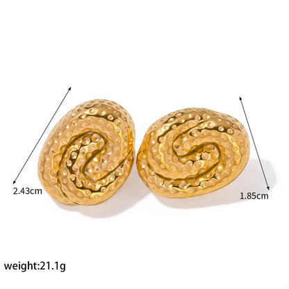 1 Pair Elegant Retro Geometric Plating Pleated Stainless Steel 18k Gold Plated Ear Studs