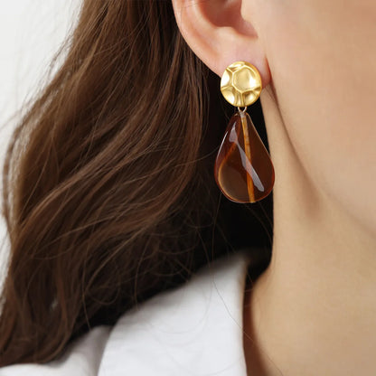 1 Pair Elegant Retro Geometric Plating Resin Copper 18k Gold Plated Drop Earrings