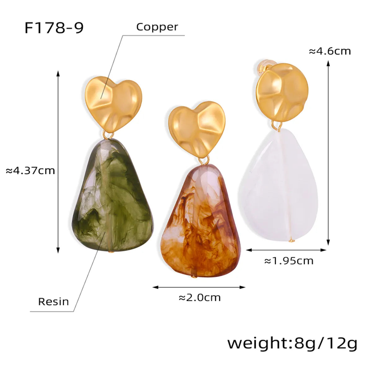 1 Pair Elegant Retro Geometric Plating Resin Copper 18k Gold Plated Drop Earrings