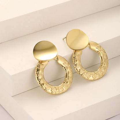 1 Pair Elegant Retro Geometric Plating Stainless Steel 18k Gold Plated Ear Studs