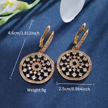 1 Pair Elegant Retro Geometric Round Plating Hollow Out Inlay Copper Artificial Gemstones 18K Gold Plated Drop Earrings