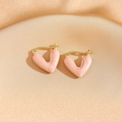 1 Pair Elegant Retro Heart Shape Enamel Plating Copper Gold Plated Earrings