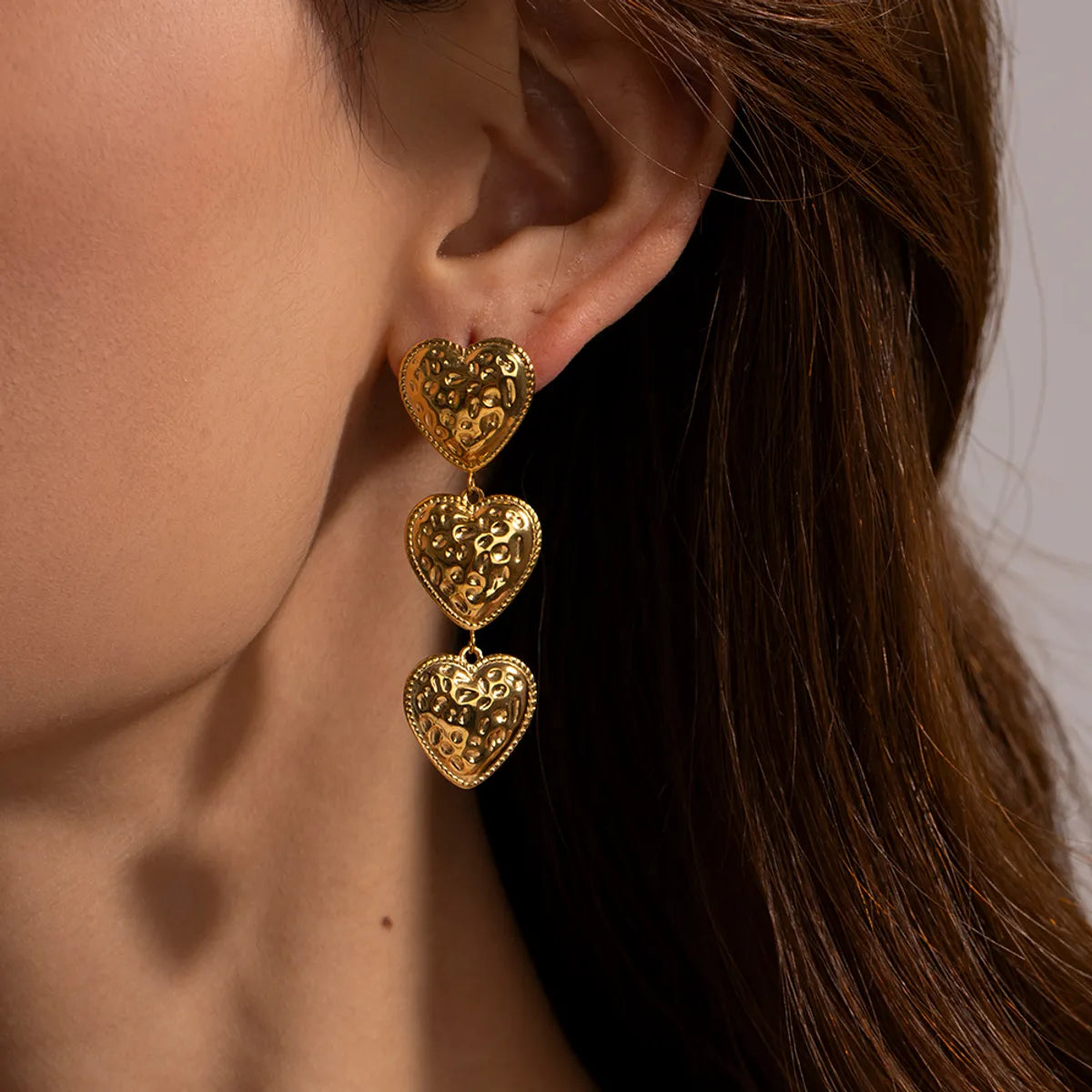 1 Pair Elegant Retro Heart Shape Plating Stainless Steel 18k Gold Plated Drop Earrings