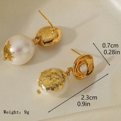 1 Pair Elegant Retro Irregular Pearl Freshwater Pearl Copper Natural Stone 18K Gold Plated Drop Earrings