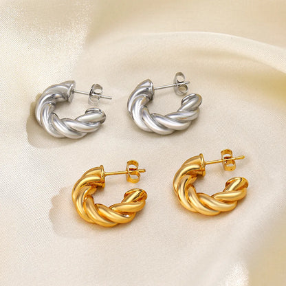 1 Pair Elegant Retro Lady C Shape Plating Stainless Steel Ear Studs