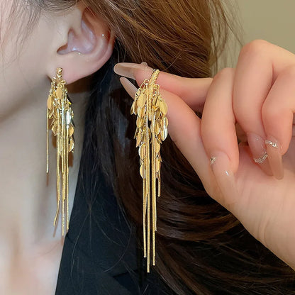 1 Pair Elegant Retro Lady Grain Tassel Copper Drop Earrings