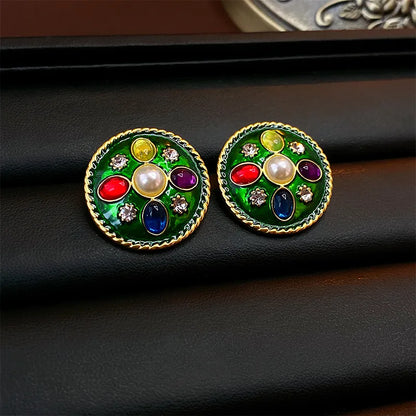 1 Pair Elegant Retro Leaf Flower Enamel Alloy Earrings