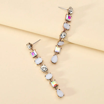 1 Pair Elegant Retro Luxurious Geometric Tassel Plating Inlay Zinc Alloy Rhinestones Dangling Earrings