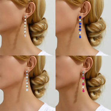 1 Pair Elegant Retro Luxurious Geometric Tassel Plating Inlay Zinc Alloy Rhinestones Dangling Earrings