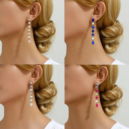 1 Pair Elegant Retro Luxurious Geometric Tassel Plating Inlay Zinc Alloy Rhinestones Dangling Earrings