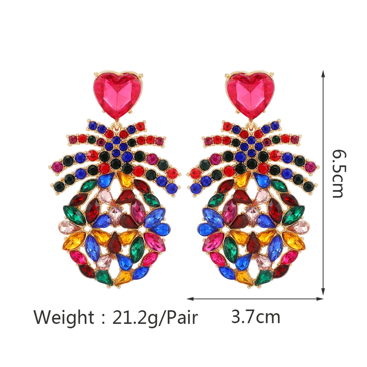 1 Pair Elegant Retro Luxurious Heart Shape Pineapple Hollow Out Inlay Zinc Alloy Rhinestones Dangling Earrings