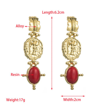 1 Pair Elegant Retro Luxurious Oval Inlay Alloy Resin Resin Gold Plated Drop Earrings