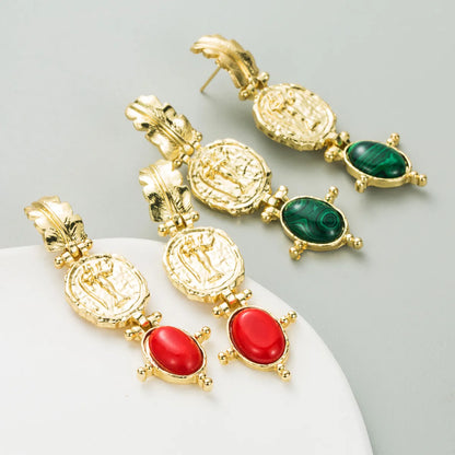 1 Pair Elegant Retro Luxurious Oval Inlay Alloy Resin Resin Gold Plated Drop Earrings