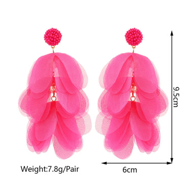 1 Pair Elegant Retro Luxurious Petal Tassel Seed Bead Lace Fabric Dangling Earrings