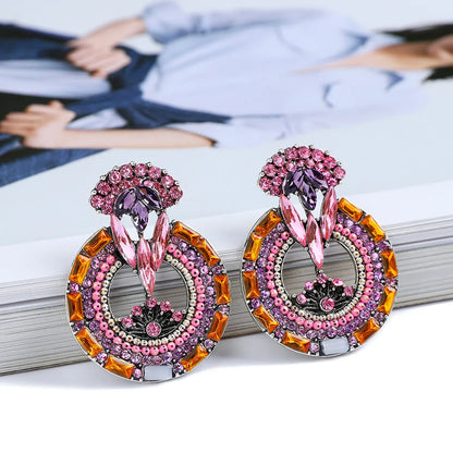 1 Pair Elegant Retro Luxurious Round Plating Hollow Out Inlay Zinc Alloy Resin Ear Studs