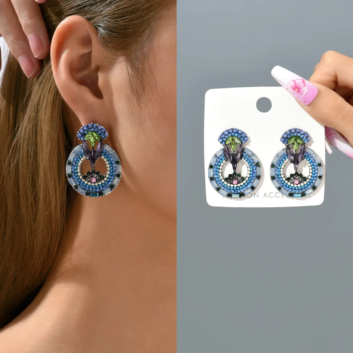 1 Pair Elegant Retro Luxurious Round Plating Hollow Out Inlay Zinc Alloy Resin Ear Studs