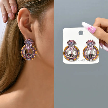 1 Pair Elegant Retro Luxurious Round Plating Hollow Out Inlay Zinc Alloy Resin Ear Studs