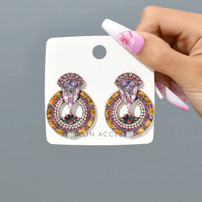 1 Pair Elegant Retro Luxurious Round Plating Hollow Out Inlay Zinc Alloy Resin Ear Studs