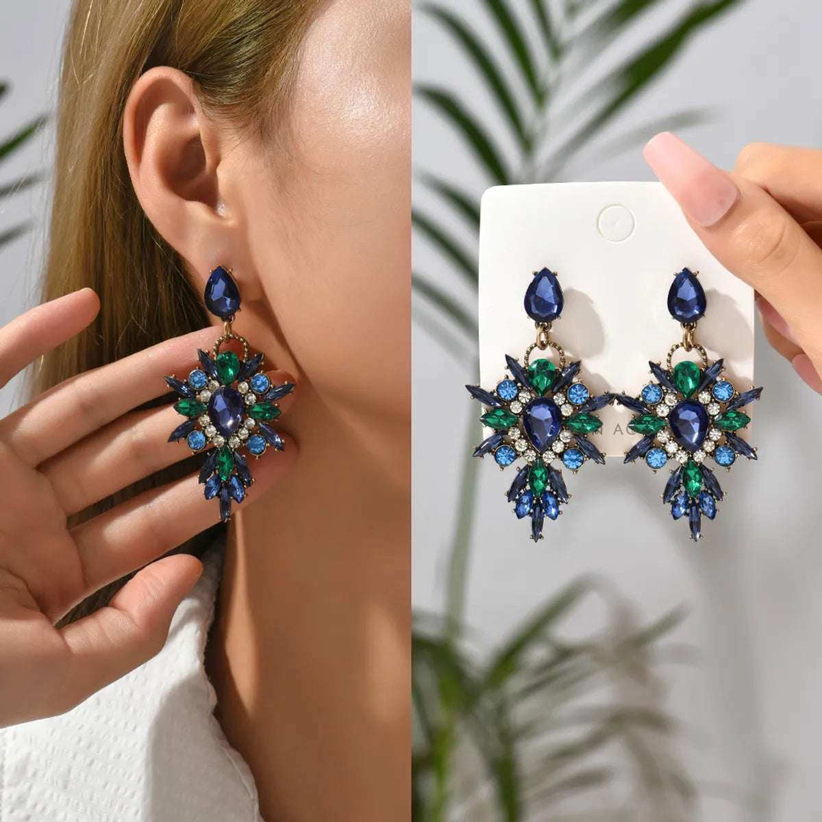 1 Pair Elegant Retro Luxurious Water Droplets Inlay Zinc Alloy Rhinestones Drop Earrings