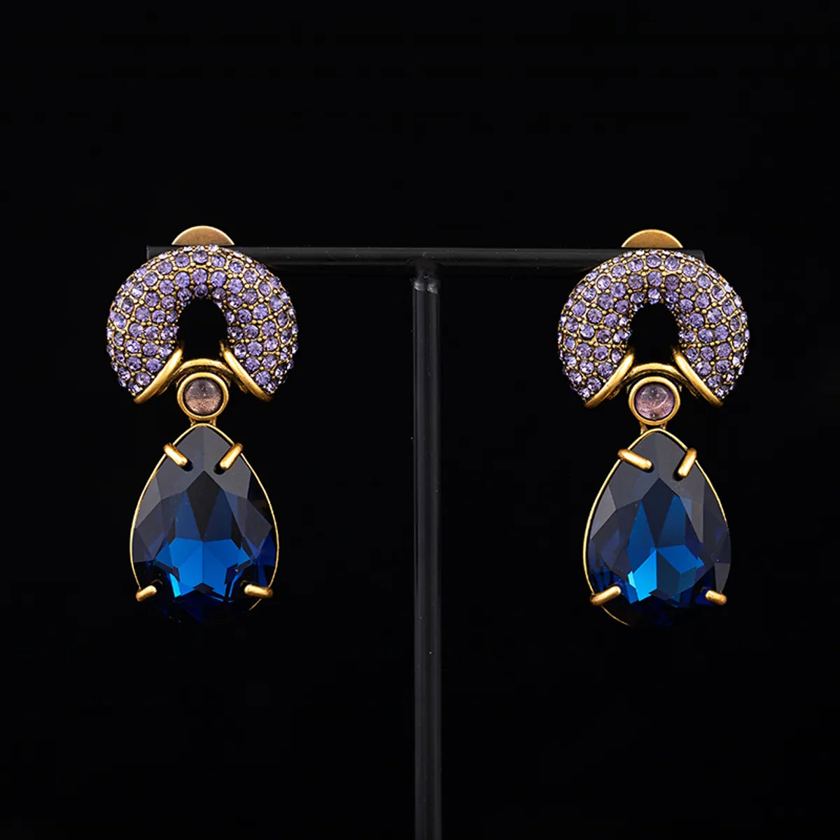 1 Pair Elegant Retro Luxurious Water Droplets Plating Inlay Copper Zircon Drop Earrings