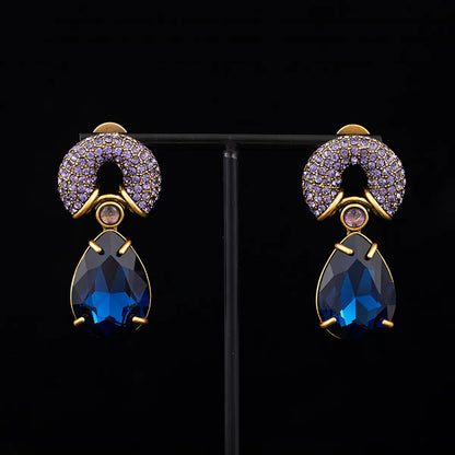 1 Pair Elegant Retro Luxurious Water Droplets Plating Inlay Copper Zircon Drop Earrings