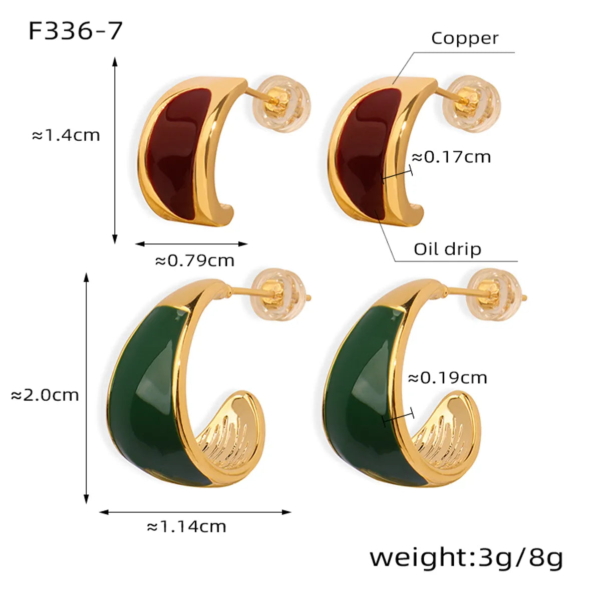 1 Pair Elegant Retro Moon Enamel Plating Copper 18k Gold Plated Ear Studs